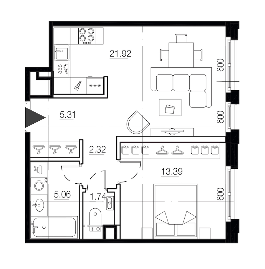 1-комнатная квартира 49.74 м², 8/9 эт., ЖК «LEGENDA Малоохтинский 68»